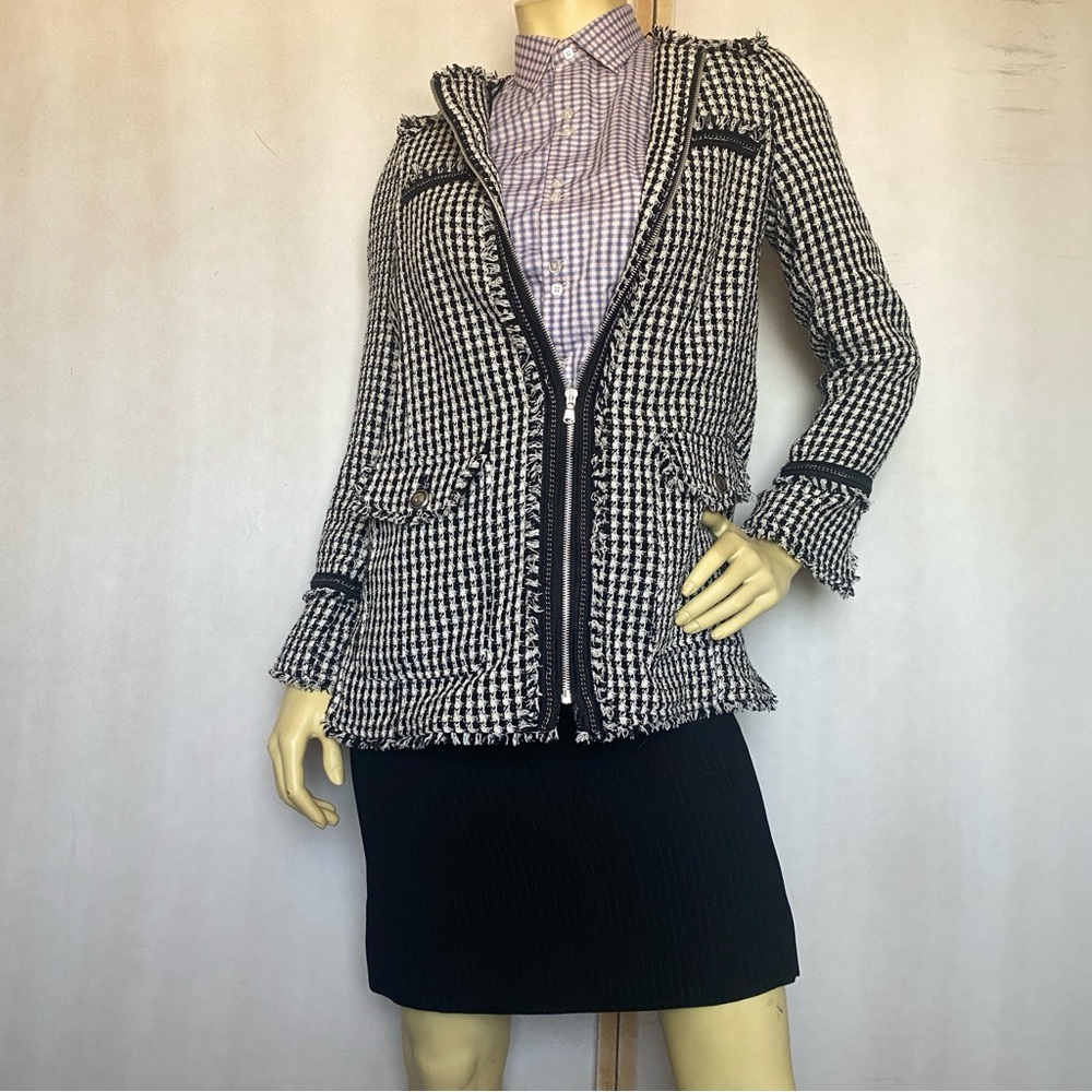 Women's Black and White Houndstooth Zipper Jacket